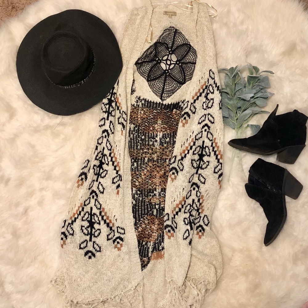Long beautiful boho, hippie , native cardigan vest